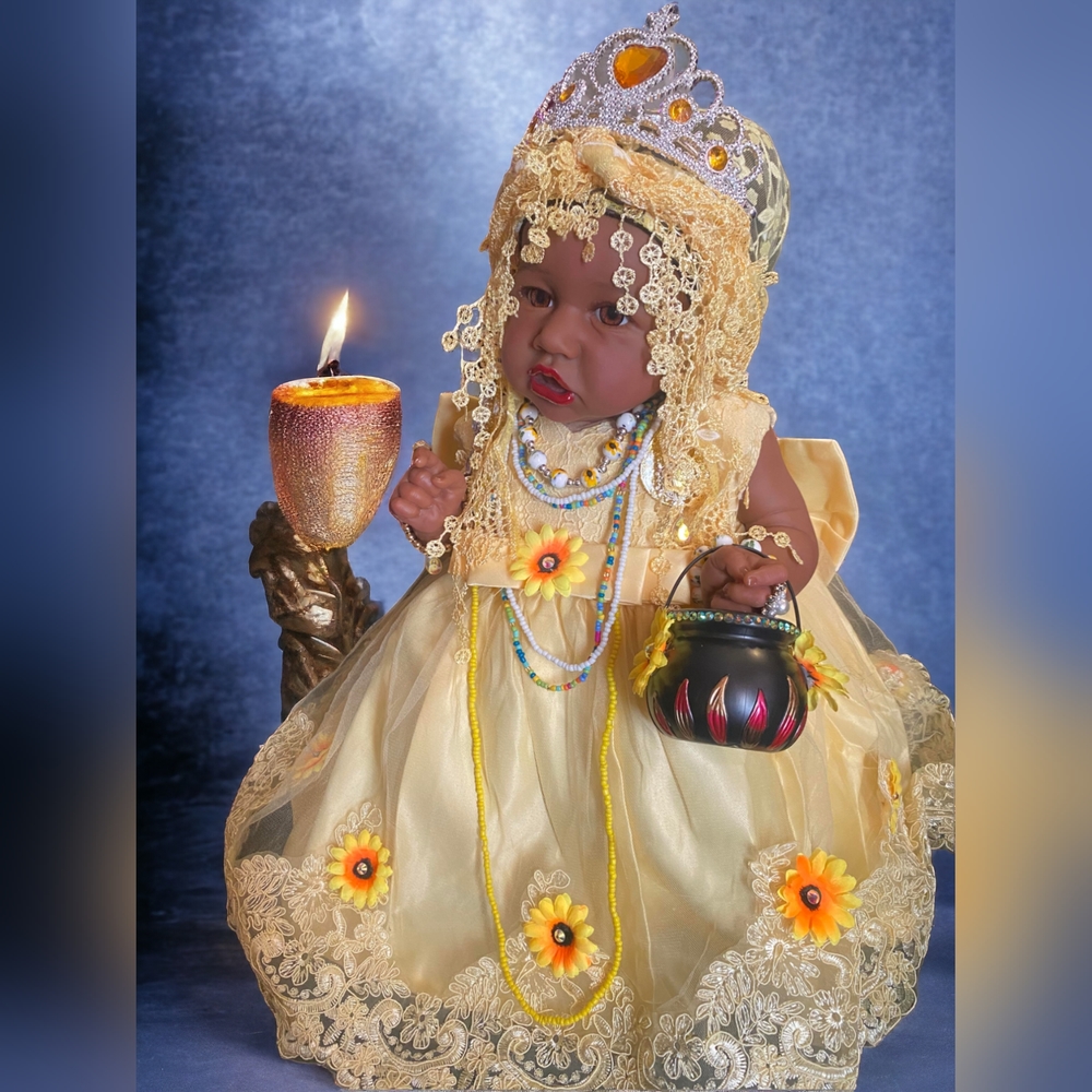 23-inch realistic silicone and vinyl doll, spiritual, Yoruba Religion.